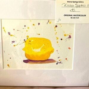 Original Watercolor painting Kitchen Splatters series Lemon 8x10 matted
